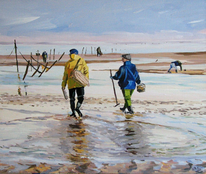 Tableau, peinture, Bretagne, Tableau bretagne, deux cirés jaunes
