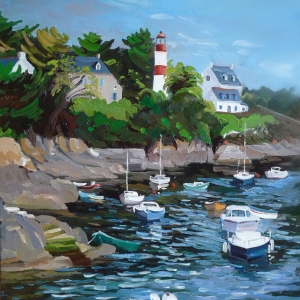 Tableau, peinture, Bretagne, Doelan au printemps