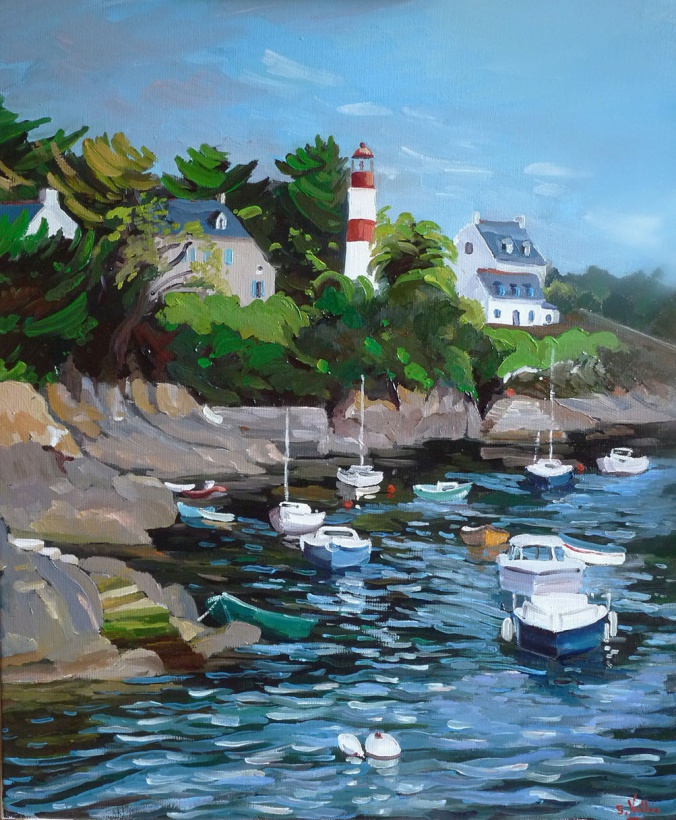 Tableau, peinture, Bretagne, Doelan au printemps