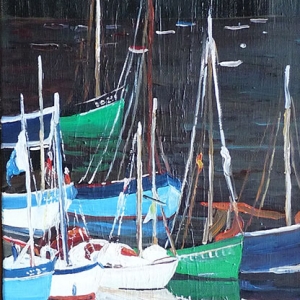 Tableau, peinture, Bretagne, Douarnenez la nuit