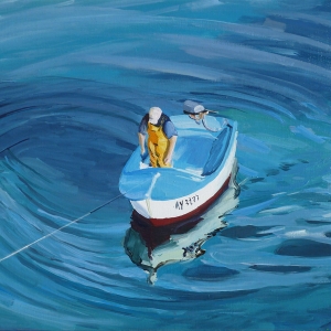 Tableau, peinture, Bretagne, Barque Bleue