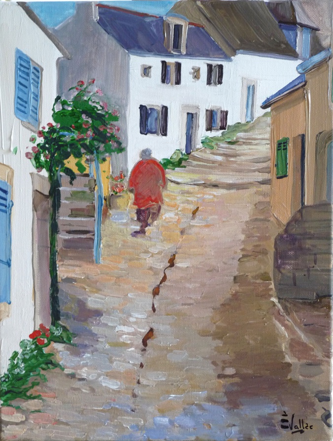 Tableau, peinture, Bretagne, Pont croix