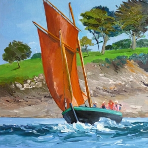 Tableau, peinture, Bretagne, Bateau