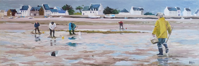 Tableau, peinture, Bretagne, Pêche à Gavres