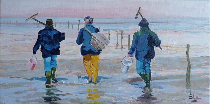 Tableau, peinture, Bretagne, Pêche à Sainte Anne