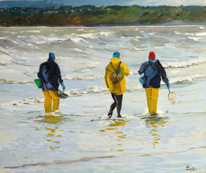 Tableau, peinture, Bretagne, Pêche dans la baie de Saint-Brieuc