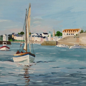Tableau, peinture, Bretagne, Sortie bateau