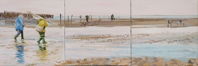 Tableau, peinture, Bretagne, sortie pêche