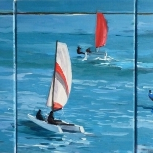 Tableau, peinture, Bretagne, Triptyque école de voile