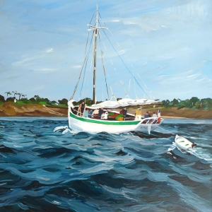 Tableau, peinture, Bretagne, Un langoustier à port Navalo