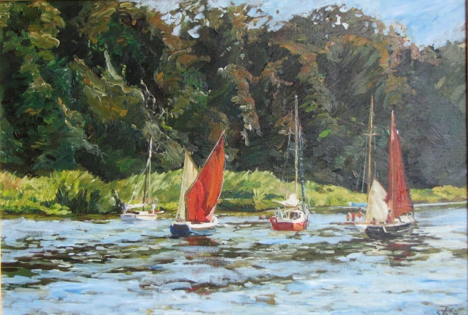 Tableau, peinture, Bretagne, sorties des bateaux