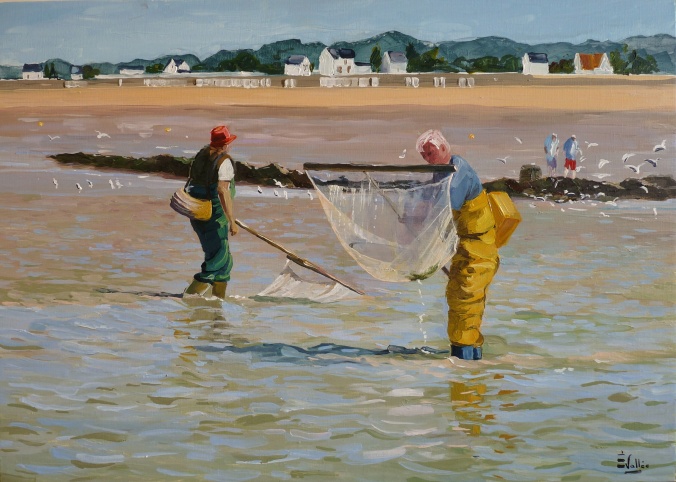 Tableau, peinture, Bretagne, Pêche à Jullouville