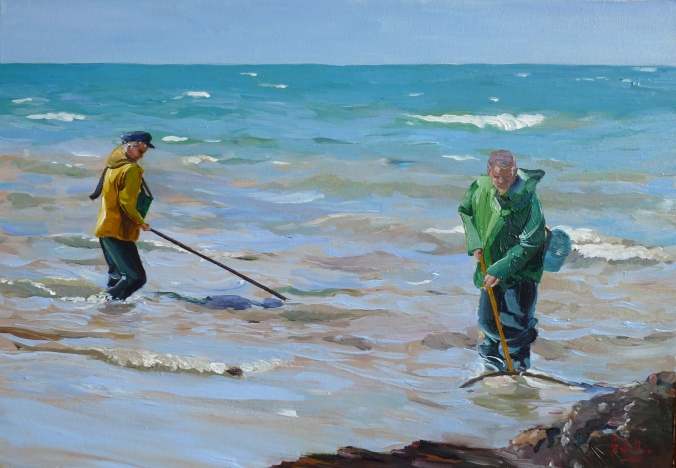 Tableau, peinture, Bretagne, Pêche à Damgan