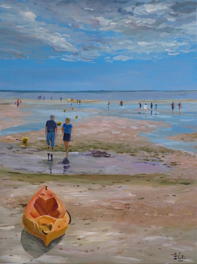 Tableau, peinture, Bretagne, Promenade marée basse