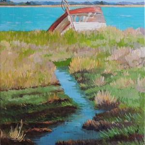 Tableau, peinture, Bretagne, Au bord de l'épave 65 x 46