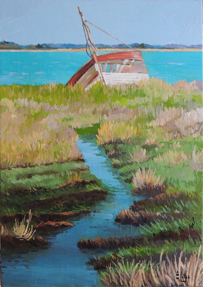 Tableau, peinture, Bretagne, Au bord de l'épave 65 x 46