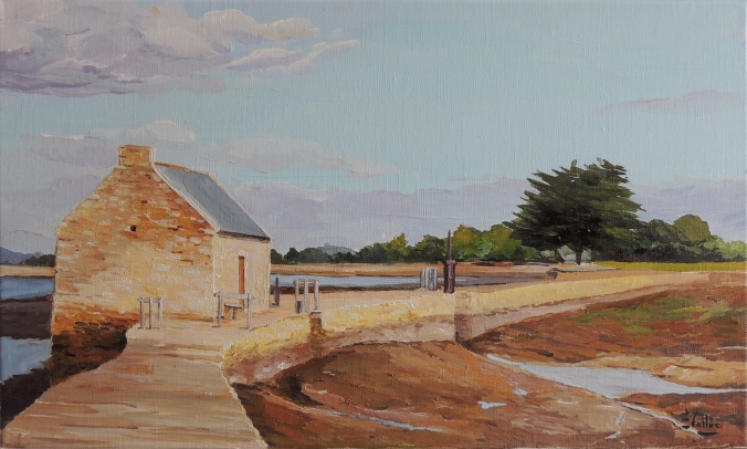 Tableau, peinture, Bretagne, Moulin à marée ile d'Arz