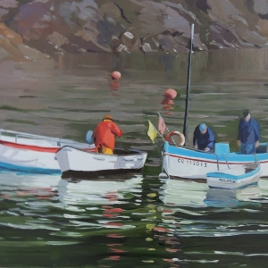 Tableau, peinture, Bretagne, Pêcheurs de Doëlan