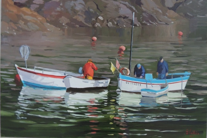 Tableau, peinture, Bretagne, Pêcheurs de Doëlan