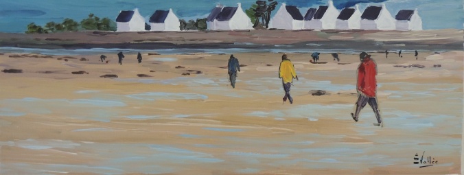 Tableau, peinture, Bretagne, Pêche par temps gris