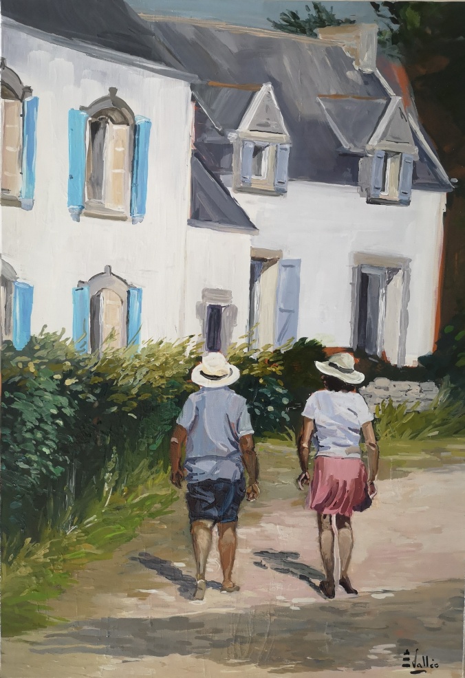 Tableau, peinture, Bretagne, Au détour du chemin