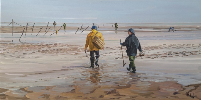 Tableau, peinture, Bretagne, Pêche d'hiver