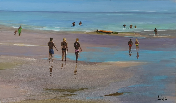 Tableau, peinture, Bretagne, La baignade