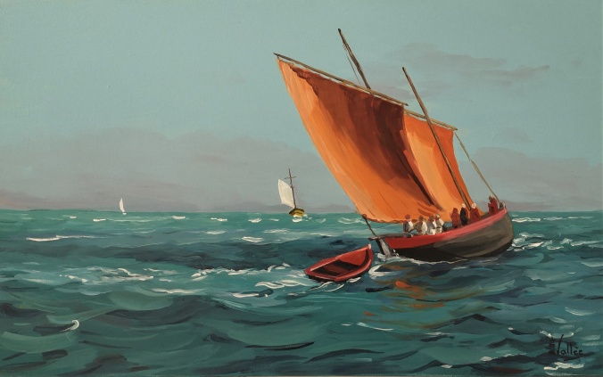 Tableau, peinture Bretagne vieux gréement voguant sur l'eau 61 X38