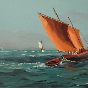 Tableau, peinture Bretagne vieux gréement voguant sur l&#039;eau 61 X38