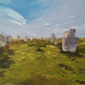 Tableau, peinture, Bretagne, Menhirs dressés en Morbihan