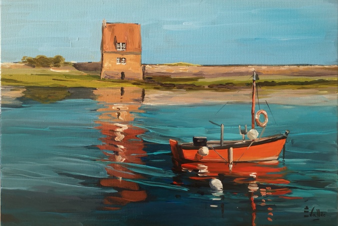 Tableau peinture Bretagne moulin à marée 55 x 38