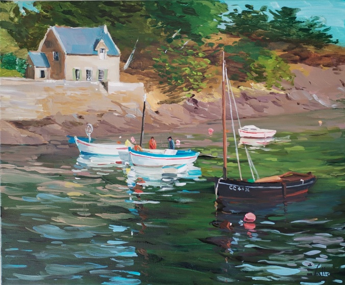 Tableau, peinture, Bretagne, port de Doëlan