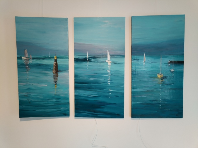 Tableau triptyque, peinture, Bretagne, mer d'huile