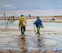 Tableau, peinture, Bretagne, Tableau bretagne, deux cirés jaunes