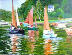 Tableau, peinture, Bretagne, peinture à l'huile : La descente de l'Aven