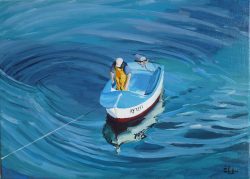 Tableau, peinture, Bretagne, Barque Bleue