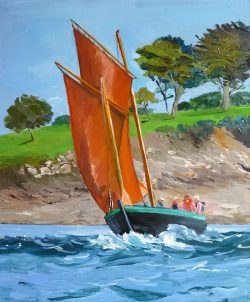 Tableau, peinture, Bretagne, Bateau