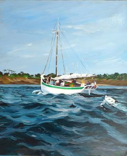 Tableau, peinture, Bretagne, Un langoustier à port Navalo