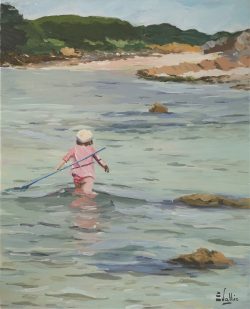 Tableau, peinture, Bretagne, La fillette à l'épuisette