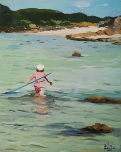 Tableau, peinture, Bretagne, La fillette à l'épuisette